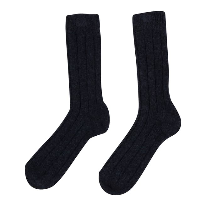  Navy Cashmere Blend Ribbed Socks