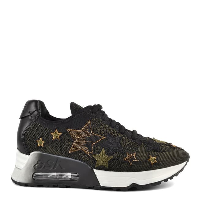 ASH Black & Green Knit Lucky Star Applique Sneakers 