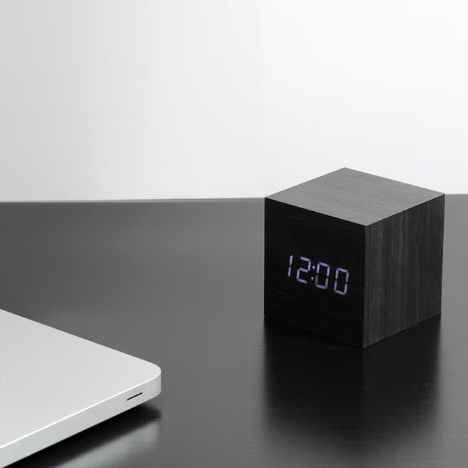 Gingko Black Cube Click Clock with White LED