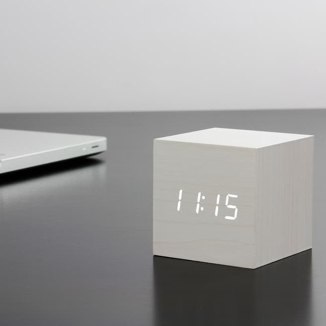 Gingko White Cube Click Clock with White LED