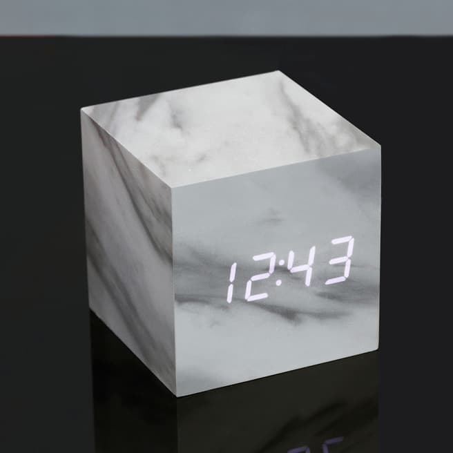 Gingko Marble Cube Click Clock with White LED