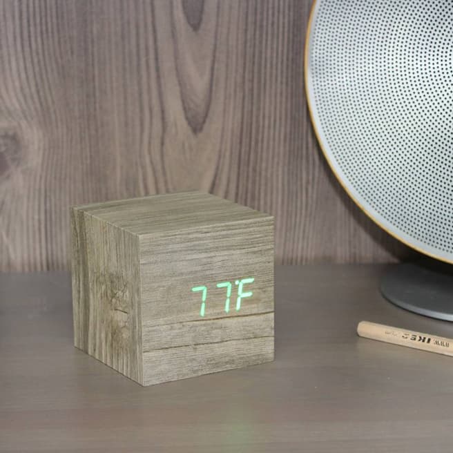 Gingko Ash Cube Click Clock with Green LED