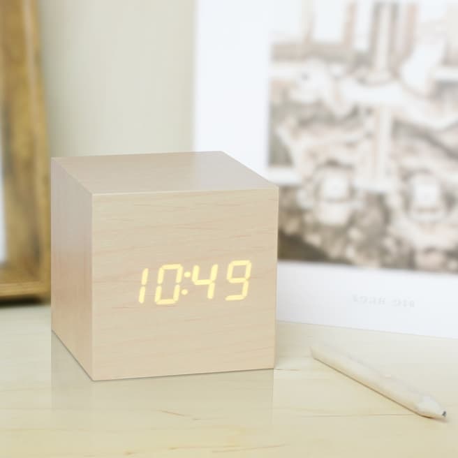 Gingko Maple Cube Click Clock with Orange LED