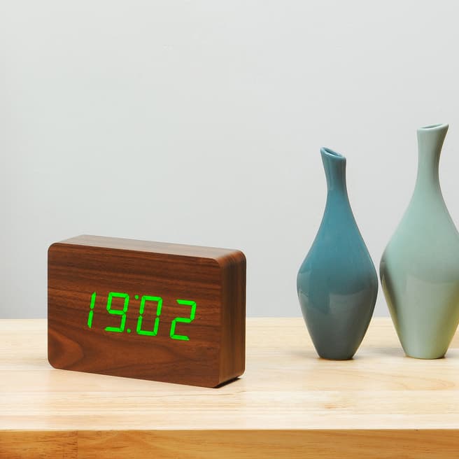 Gingko Walnut Brick Click Clock with Green LED