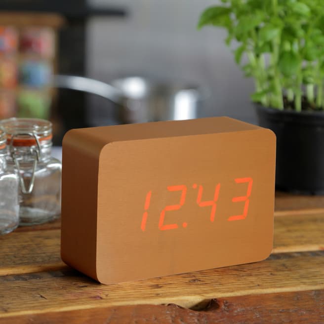 Gingko Copper Brick Click Clock with Red LED