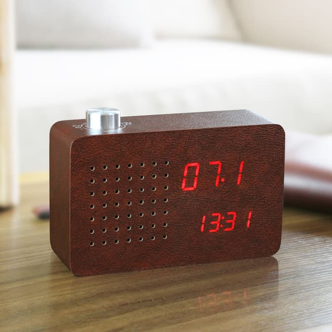 Gingko Leatherette Radio Click Clock with Red LED