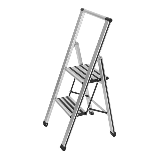 Wenko Aluminium Design Folding Stepladder 2-Step, Household Ladder