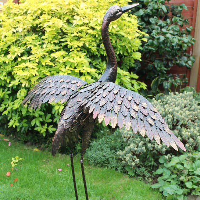 Creekwood Large Bronze Crane with Wings Down