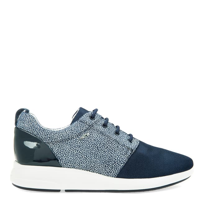 Geox Women's Navy Leather/Mesh Print Trainers