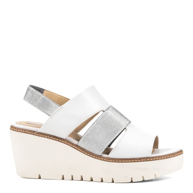 Geox Women's White/Silver Leather Wedge Sandals