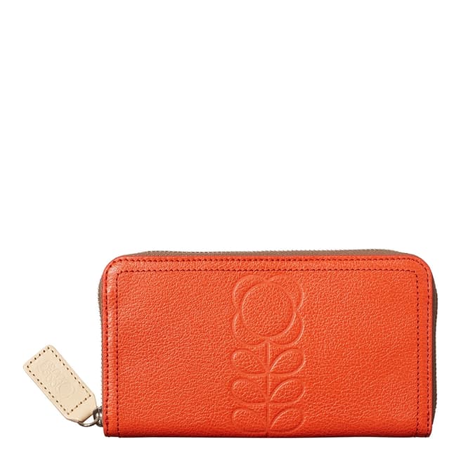 Orla Kiely Orange  Embossed Flower Leather Big Zip Wallet