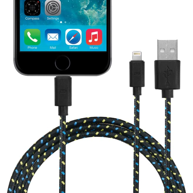 Confetti Strong Braided Sync Data Cable Sub Charger - iPhone 5/6/7/8/X - 1m -  Black
