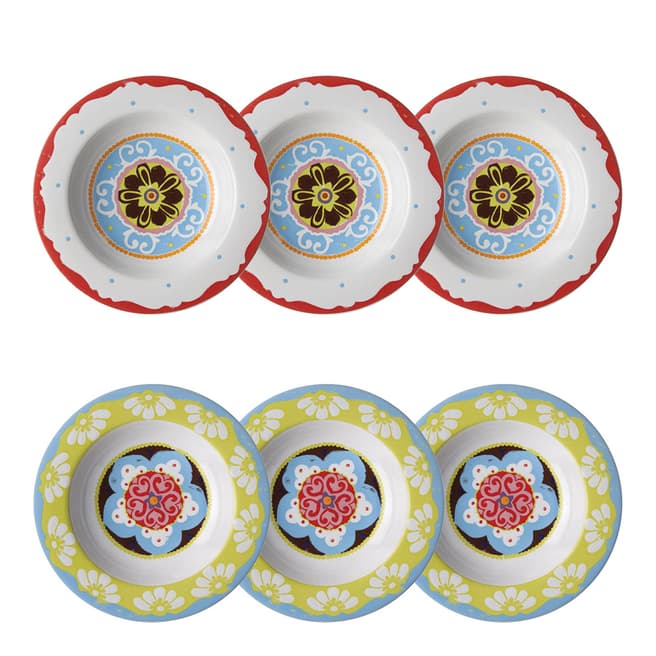 Nador Multi Coloured Set of 6 Soup Plates