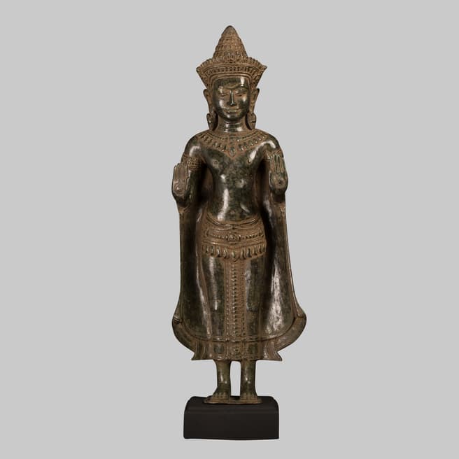 Eastern Treasures Antique Khmer Style Bronze Protection Standing Buddha Statue