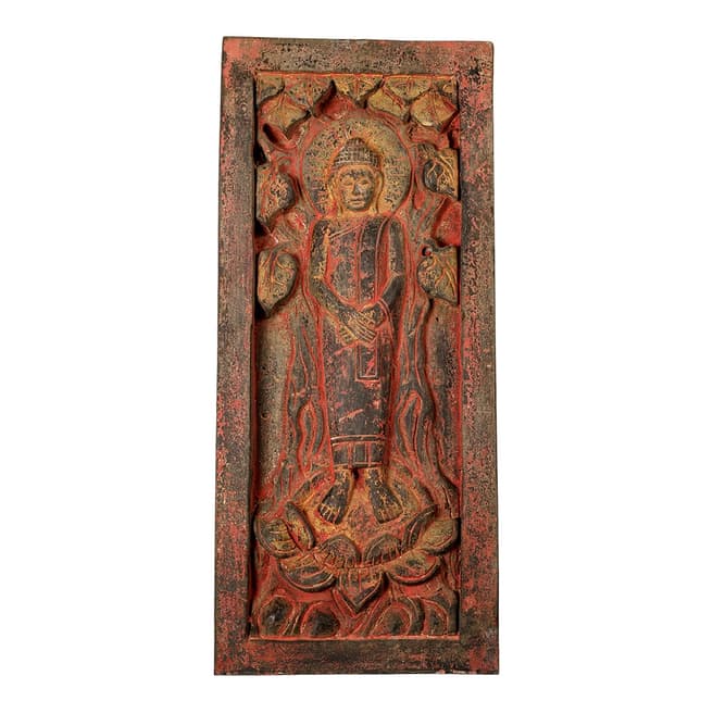 Eastern Treasures Antique Thai Style Wall Art Thoughtful Sunday Buddha Wood Panel