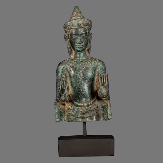 Eastern Treasures Antique Khmer Style Bronze Double Abhaya Mudra Protection Buddha