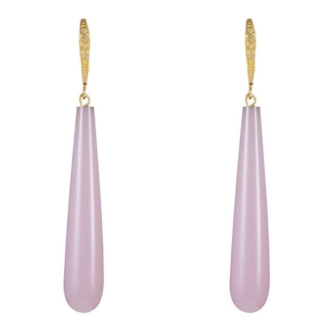 Liv Oliver Pink Agate Pave Drop Earrings