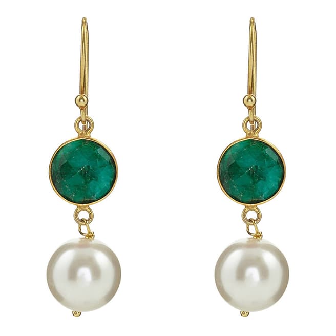 Liv Oliver Gold Emerald and Pearl Drop Earrings