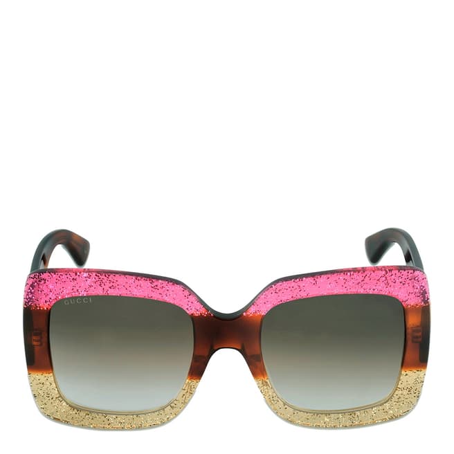 Gucci Women's Brown/Striped Fuchsia/Yellow Sunglasses 55mm