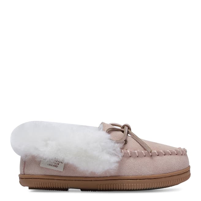 Fenlands Sheepskin Kids Baby Pink and White Moccasin Slipper