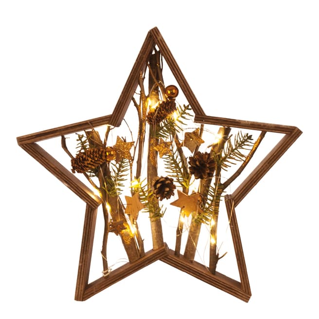 Festive Brown Wooden & Pinecones LED Star