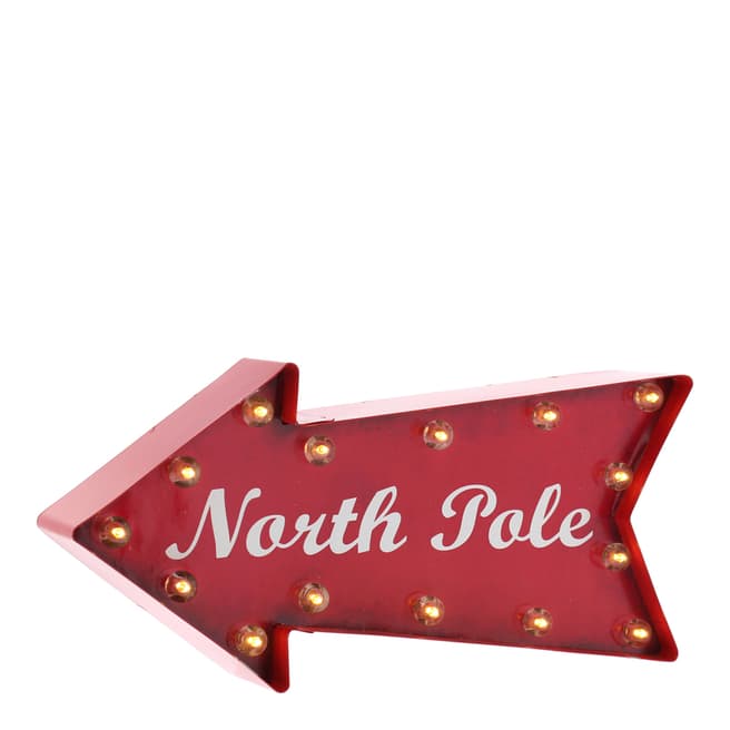 Festive Red Light Up North Pole Sign