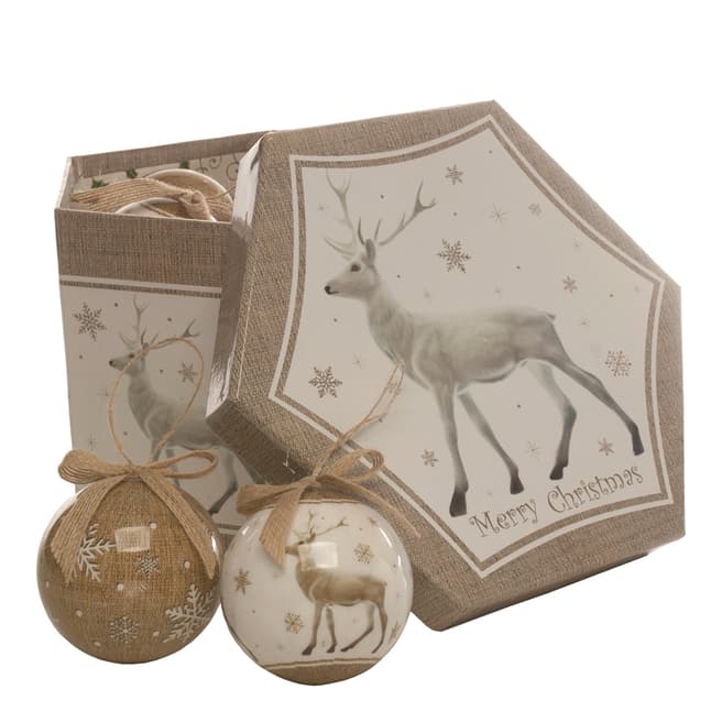 Festive Set of 14 Gold Reindeer Decoupage Baubles