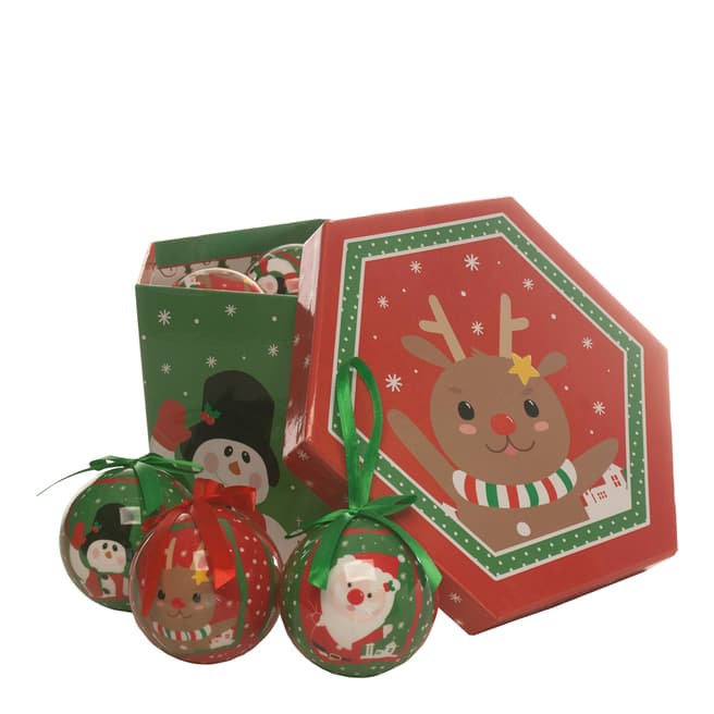 Festive Set of 14 Red Christmas Pals Decoupage Baubles