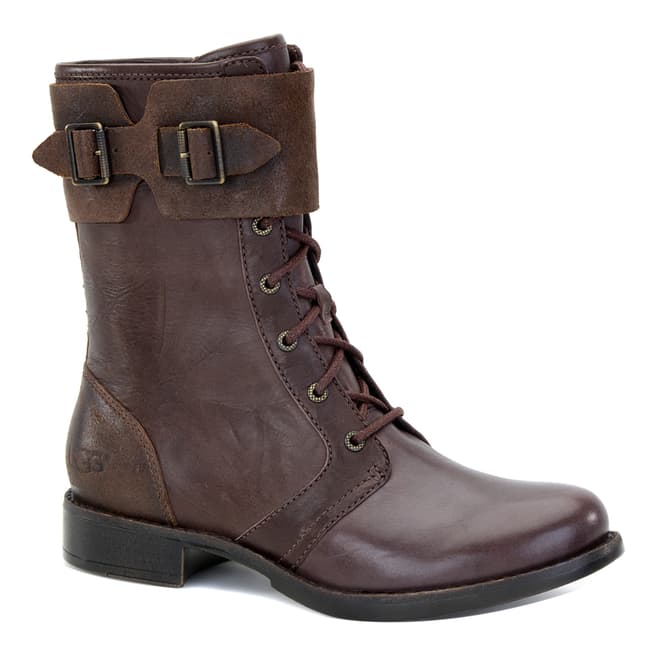 UGG Women's Brown Leather Maaverik Lace Up Utility Ankle Boots