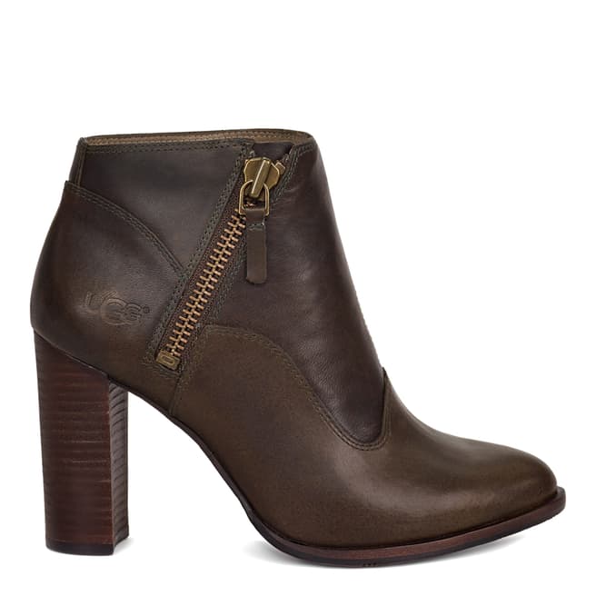 UGG Women's Walnut Brown Leather Dolores High Heel Ankle Boot