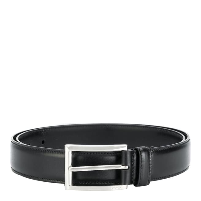 Prada Men's Black Leather Square Buckle Belt 105cm