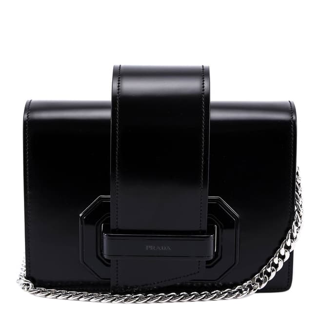 Prada Black Leather Plex Ribbon Shoulder Bag