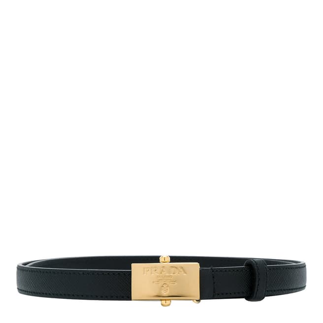 Prada Woman's Black Leather Slim Logo Belt