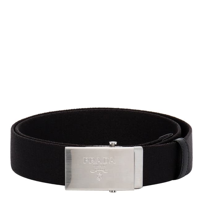 Prada Men's Black Nylon Engraved Logo Belt