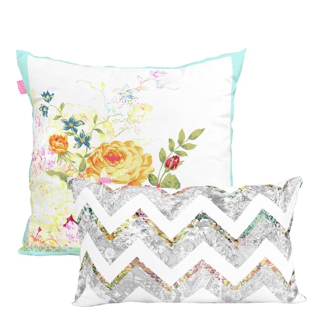 Happy Friday Boho Chic Pair of Reversible Cushion Covers
