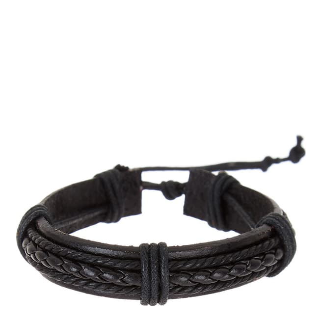 Stephen Oliver Black Leather Woven Bracelet