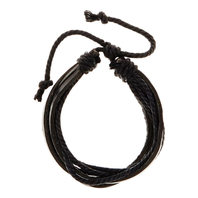 Stephen Oliver Black Leather Adjustable Bracelet