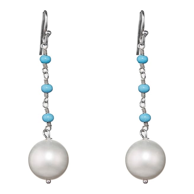 Alexa by Liv Oliver Silver Turquoise and Pearl Drop Earrings