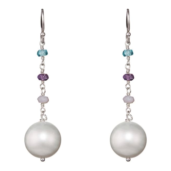 Alexa by Liv Oliver Silver Multi Gemstone and Pearl Drop Earrings