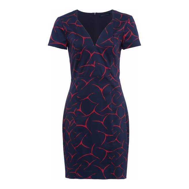 French Connection Utility Blue Rosalind Printed Cotton Dress
