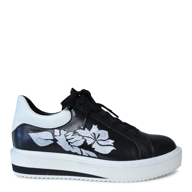 Elia B Black Leather Floral Detail Maxem Sneaker