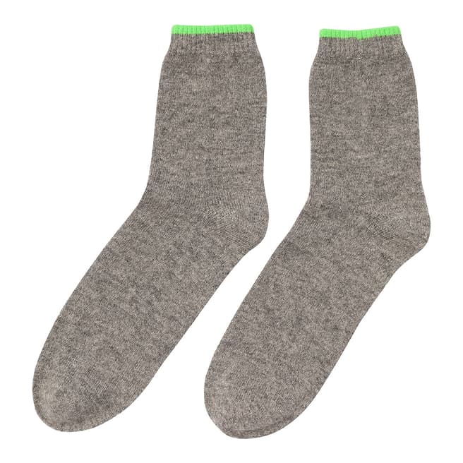 Laycuna London  Grey Cashmere Socks with contrast neon green trim