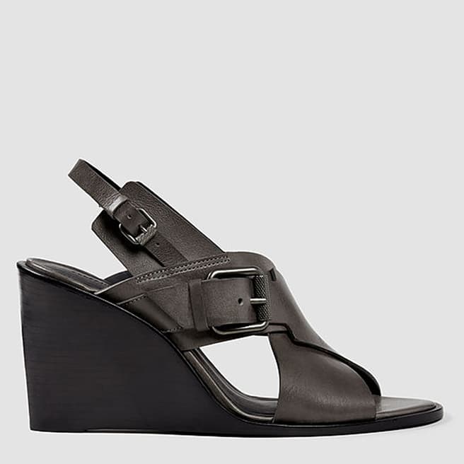 AllSaints Dark Grey Leather Elin Wedge Sandals 