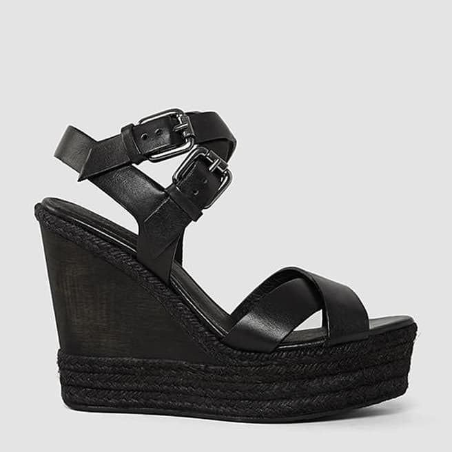 AllSaints Black Perth Leather Wedge Sandals