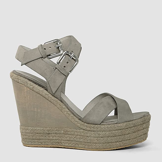 AllSaints Grey Perth Leather Wedge Sandals