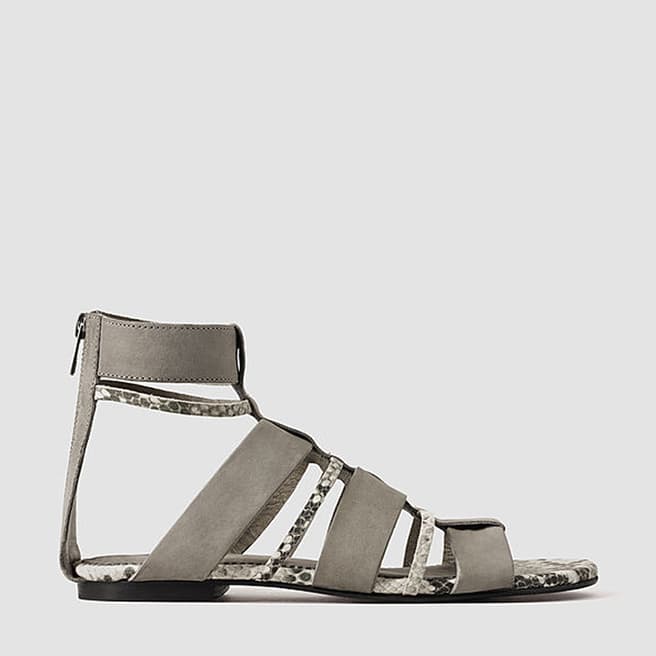 AllSaints Grey Leather Phoenix Sandals 