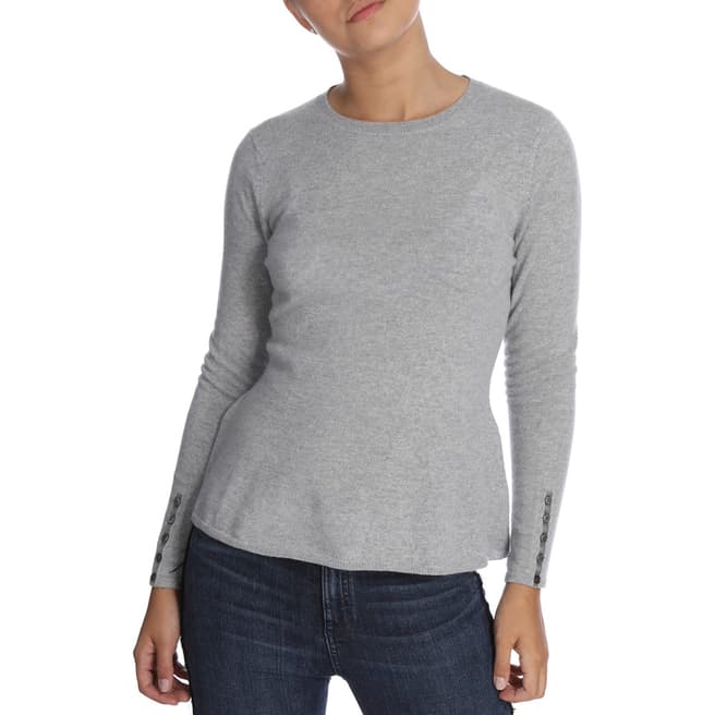 Cocoa Cashmere Grey Button Sleeve Detail Cashmere Jumper 