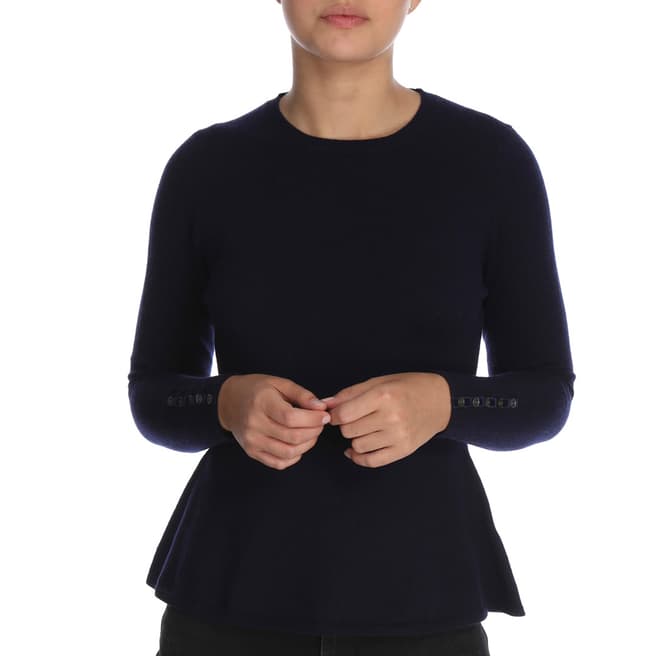 Cocoa Cashmere Navy Button Sleeve Detail Cashmere Jumper 