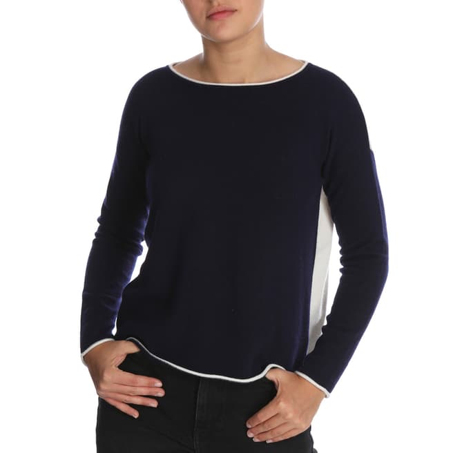 Cocoa Cashmere Navy/White Detail Sleeve Cashmere Jumper