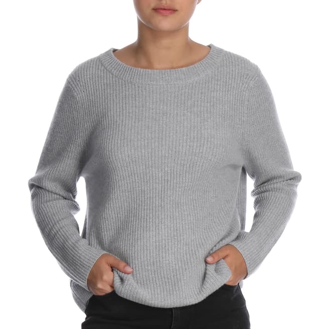 Cocoa Cashmere Grey Ribbed Round Neck Cahmere Jumper